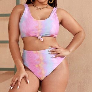 NEW Shein Plus Tie Dye Knot High Waisted Bikini